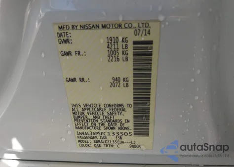 2015 Nissan Altima 2.5 S from USA, damaged, VIN 1N4AL3AP5FC133505